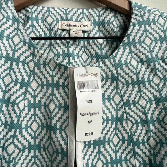 NWT Coldwater Creek Womens Geometric Robin's Egg Blue Shacket Blazer  12 Petite - Picture 7 of 12